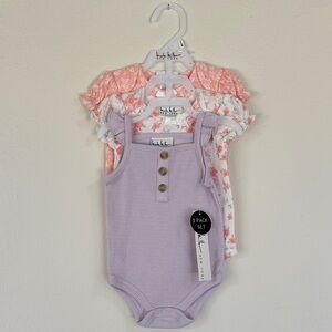 NWT Nicole Miller Baby 3-Pack Girls Lilac, Pink & White Floral Bodysuits